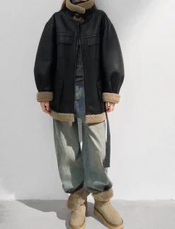 Leather Shearling Cargo Pocket Coat