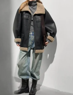Leather Shearling Cargo Pocket Coat