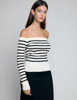 Marcel Cream Stripe Off-The-Shoulder Top