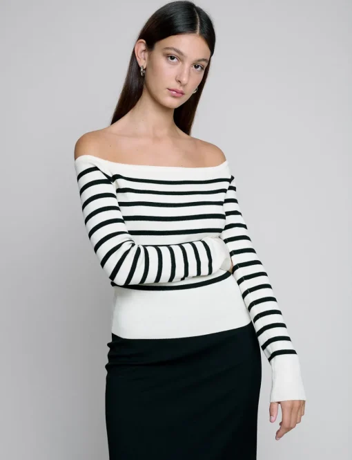Marcel Cream Stripe Off-The-Shoulder Top