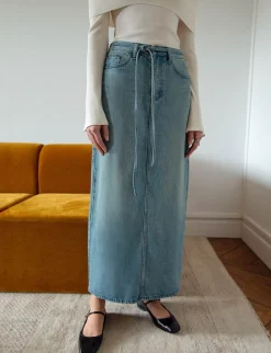 Maxi Belt-Tie Denim Skirt
