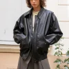 Nash Oversized Leather Bomber Jacket-BESTSELLER