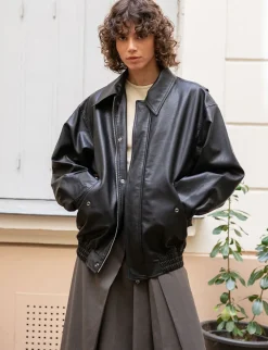 Nash Oversized Leather Bomber Jacket-BESTSELLER