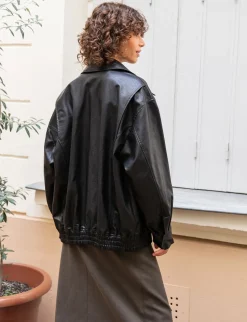 Nash Oversized Leather Bomber Jacket-BESTSELLER