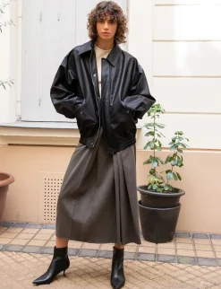 Nash Oversized Leather Bomber Jacket-BESTSELLER