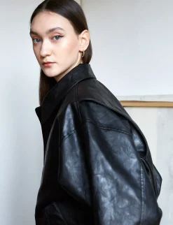 Nash Oversized Leather Bomber Jacket-BESTSELLER