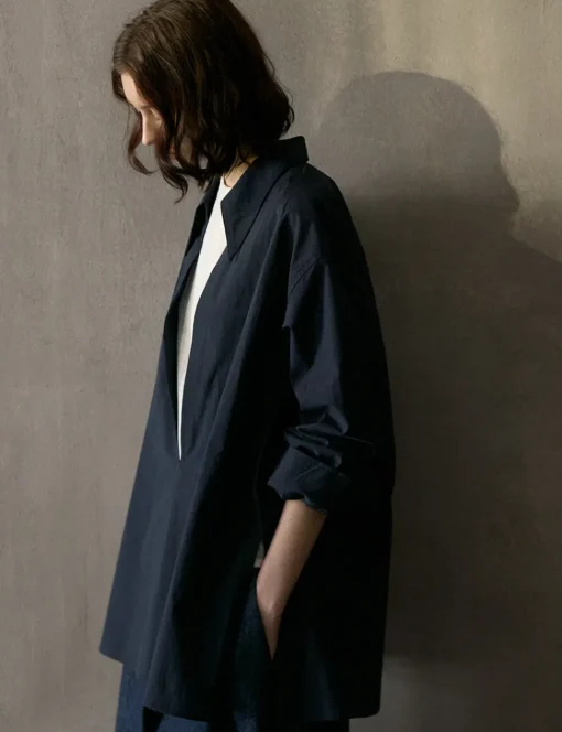 Navy Deep-V Collar Shirt