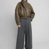 Olive Leather Bomber Jacket