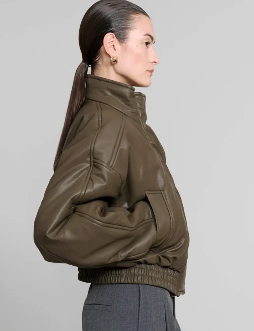 Olive Leather Bomber Jacket