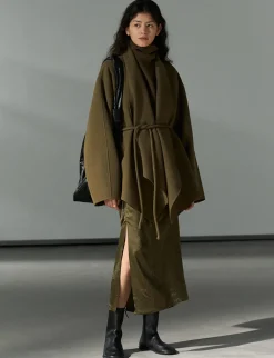 Olive Open-Front Kimono Coat