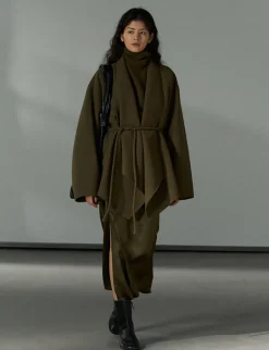 Olive Open-Front Kimono Coat