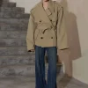 Oversized Cropped Twill Trench Coat