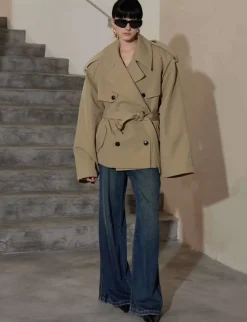 Oversized Cropped Twill Trench Coat