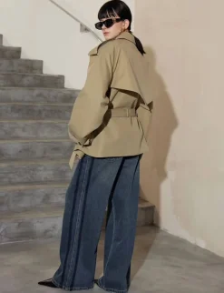 Oversized Cropped Twill Trench Coat