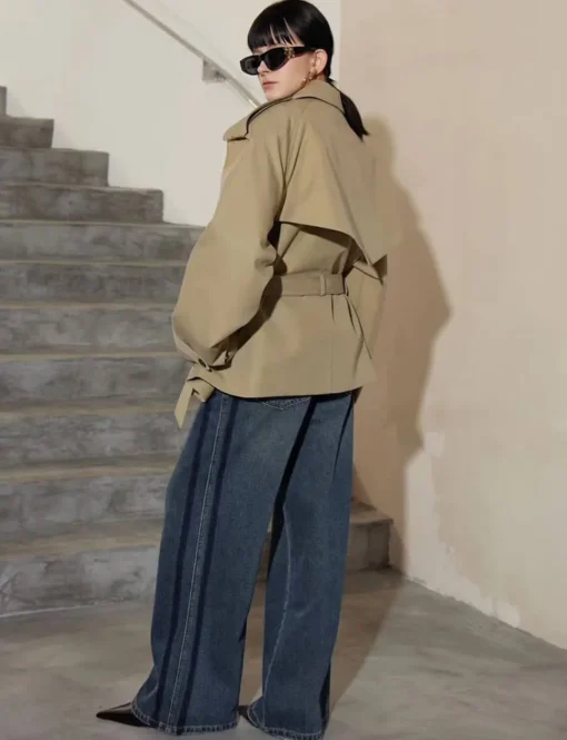 Oversized Cropped Twill Trench Coat