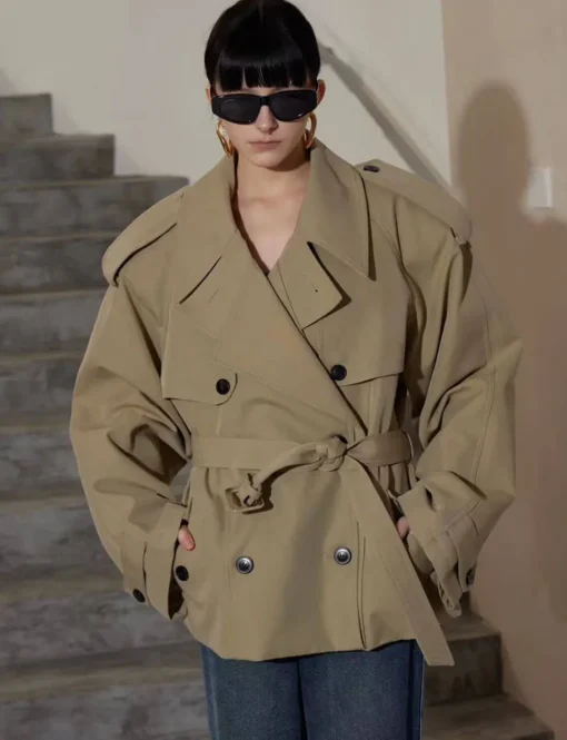 Oversized Cropped Twill Trench Coat