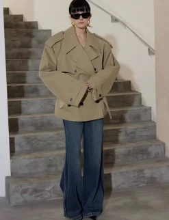 Oversized Cropped Twill Trench Coat