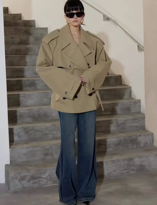 Oversized Cropped Twill Trench Coat