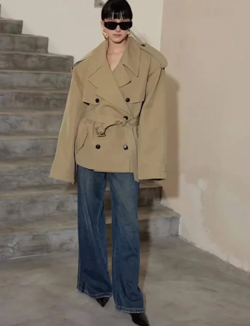 Oversized Cropped Twill Trench Coat