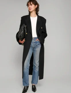 Oversized Wool Gold-Button Maxi Coat