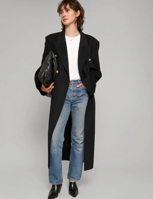 Oversized Wool Gold-Button Maxi Coat