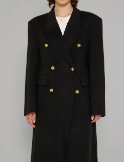 Oversized Wool Gold-Button Maxi Coat