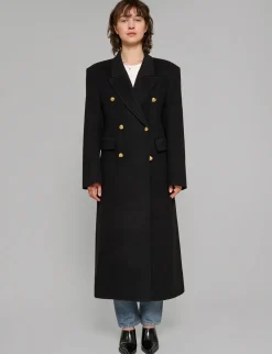 Oversized Wool Gold-Button Maxi Coat