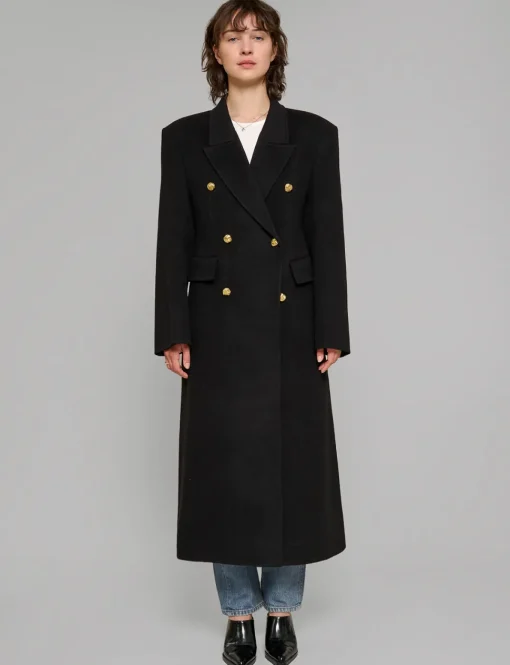 Oversized Wool Gold-Button Maxi Coat