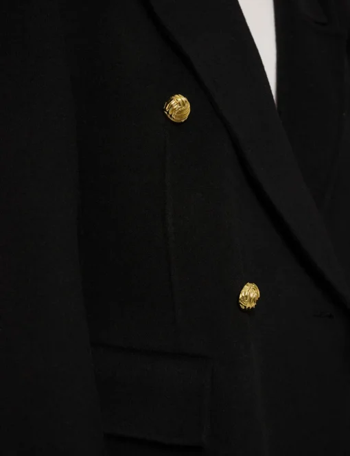 Oversized Wool Gold-Button Maxi Coat
