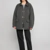Oversized Wool Leather Collar Coat