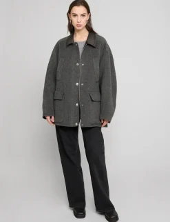 Oversized Wool Leather Collar Coat