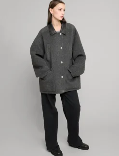 Oversized Wool Leather Collar Coat