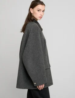 Oversized Wool Leather Collar Coat