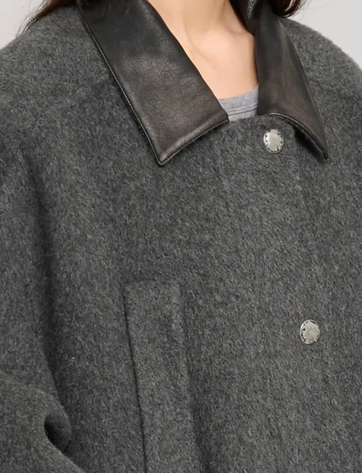 Oversized Wool Leather Collar Coat