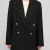 Oversized Wool-Twill Gold-Button Blazer