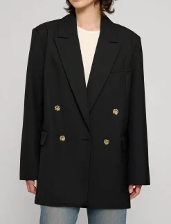 Oversized Wool-Twill Gold-Button Blazer