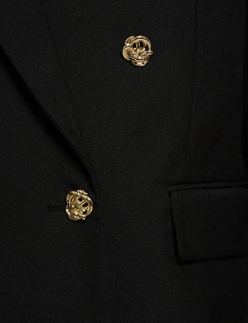 Oversized Wool-Twill Gold-Button Blazer
