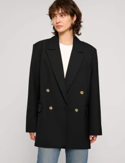 Oversized Wool-Twill Gold-Button Blazer