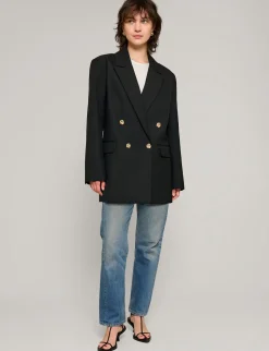 Oversized Wool-Twill Gold-Button Blazer