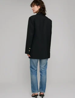 Oversized Wool-Twill Gold-Button Blazer
