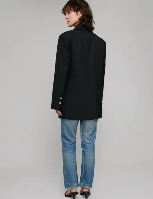 Oversized Wool-Twill Gold-Button Blazer
