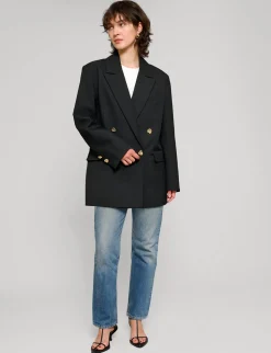 Oversized Wool-Twill Gold-Button Blazer