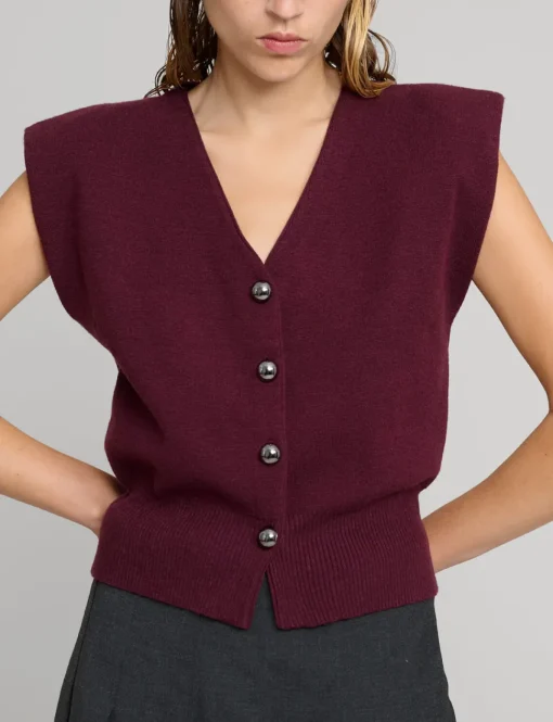 Padded Knit Silver Button Top