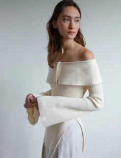 Paula Off-The-Shoulder Button Sweater