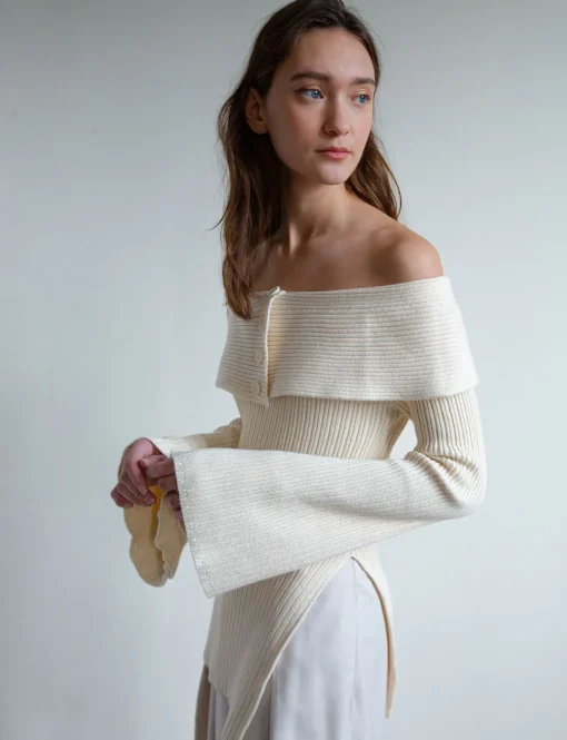 Paula Off-The-Shoulder Button Sweater