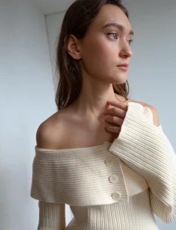 Paula Off-The-Shoulder Button Sweater