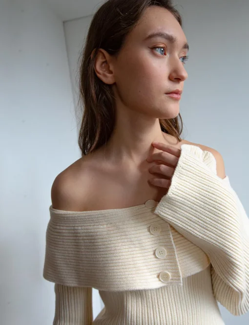 Paula Off-The-Shoulder Button Sweater