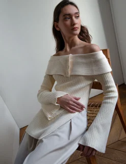 Paula Off-The-Shoulder Button Sweater