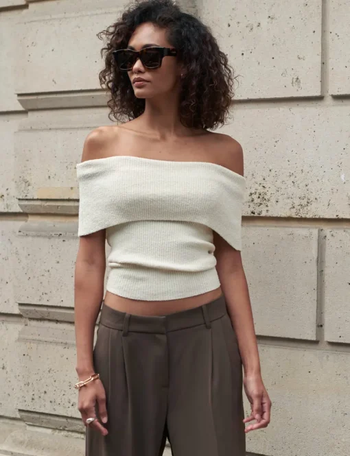 Popcorn Knit Off-The-Shoulder Top-BESTSELLER