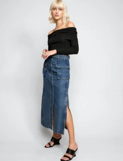 Rochelle Long belted Cargo Denim Skirt